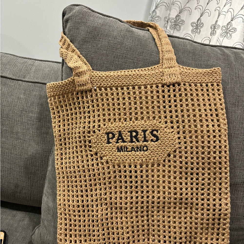 Paris Milano Tan Crochet Tote Bag